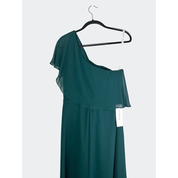 AZAZIE Pine A-Line One Shoulder Chiffon Maxi Formal Dress Ruffle Overlay Size 14 - Picture 11 of 14